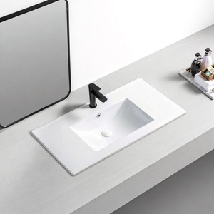 Lavabo Rettangolare a Bordo Sottile Cotto ad Alta Temperatura - Lavabo da <span class=keywords><strong>Bagno</strong></span> Semi-Incassato con Diverse Misure (Liscio e Facile da Pulire) - Product Image 1