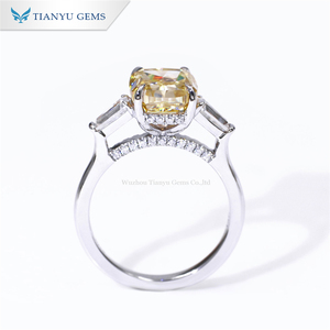 Tianyu đá quý 9.75x8mm kéo dài đệm Vivid Vàng moissanite 3 Đá Vòng phụ nữ 18K 14k <span class=keywords><strong>10k</strong></span> trắng & vàng 2 tone vàng Nhẫn - Product Image 2