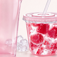 Gobelets jetables en PET de 16 oz avec couvercles et pailles pour fêtes, café glacé, smoothies et boissons froides