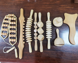 9 em 1 Wood Therapy Kit Massager de madeira Rolo Gua Sha <span class=keywords><strong>Roller</strong></span> para Muscle Pain Relief Body Sculpting Ferramentas - Product Image 2