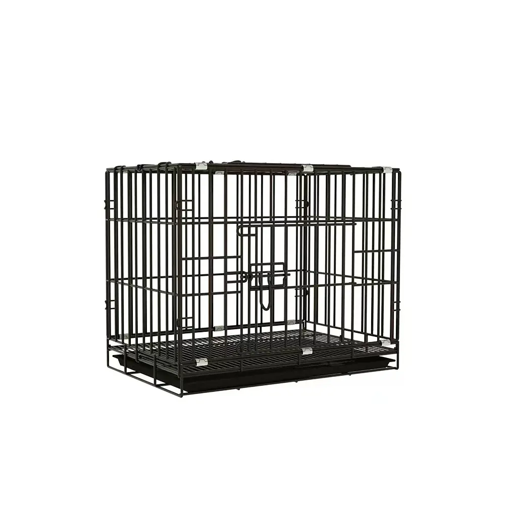Cage pour chien pliable en gros Cages pour animaux de compagnie en métal Cage Cage de transport pour animaux de compagnie à porte unique avec lucarne en option