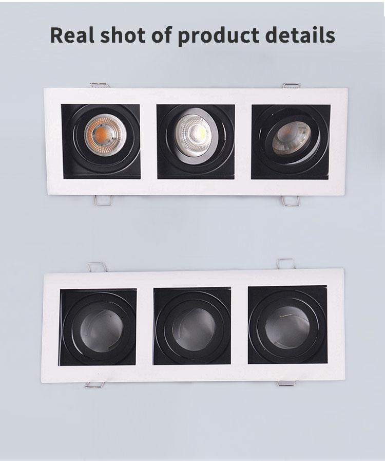 Three Head Adjustable Recessed Lighting / Anti Glare Gu10 Downlight