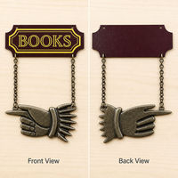 Plaque murale en métal pour librairie, motif LIVRES, 7x9cm, avec chaîne et main pointant, décoration murale pour boutique