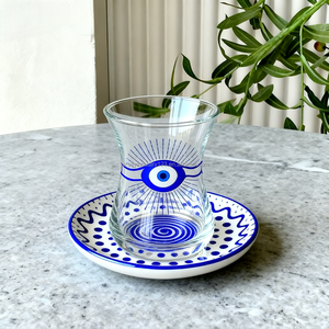 ブルーナザールトルコティーグラス＆ソーサー クリアガラスティーカップ トルコ風邪眼ティーグラス - Product Image 4