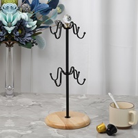 Porte-tasses à café en métal à double niveau Rangement des tasses Arbre Base en bois Porte-tasses décoratif