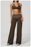 Ensemble de yoga 5 pièces pour femme, imprimé pois et rayures, soutien-gorge de sport dos nu, short cycliste taille haute, pantalon large, tenues d'entraînement