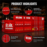 Comptoir de bar industriel sur mesure avec présentoir à bouteilles frontal, éclairage LED en option pour les pubs et restaurants