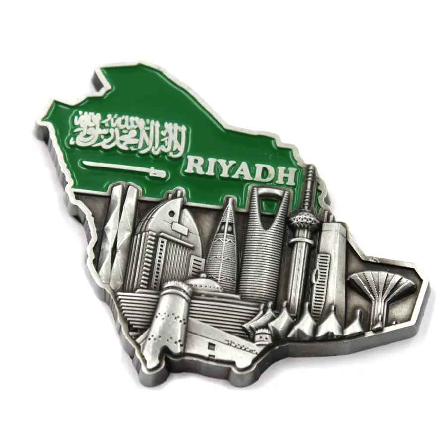 Souvenir Riyadh Jeddah Mecca Medina Arabia Saudita Metallo Fridge Magnet