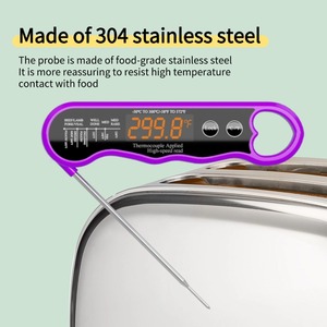 0,6s Ultraschnelles Wiederaufladbares Digitales Fleischthermometer mit 304 Edelstahl-Sonde Faltbares Wasserdichtes LED-Display für Lebensmittel BBQ Grill - Product Image 5