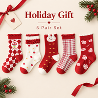Chaussettes d'hiver en coton doux pour filles, chaussettes de Noël à carreaux rouges avec motif de lapin mignon, chaussettes chaudes pour enfants, ensemble cadeau