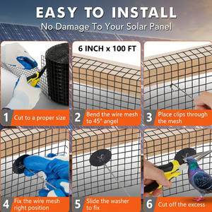 Rouleau de filet anti-oiseaux en PVC noir de 6 pouces, résistant aux intempéries, pour la protection des panneaux solaires photovoltaïques - Product Image 2