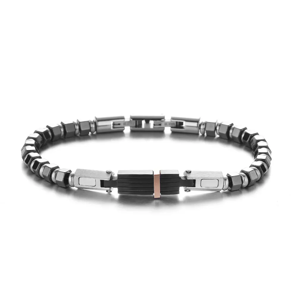 REAMOR Industrial Style Men Bracelet Stainless Steel CNC And Rose Gold And Black Plate Connector Bracelet Jewelry For Men