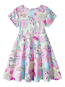 Abito da <span class=keywords><strong>bambina</strong></span> a manica corta vestito a fiori per bambini vestiti da indossare estate abito da principessa per bambini Halloween ragazze Costume <span class=keywords><strong>unicorno</strong></span> - Product Image 4