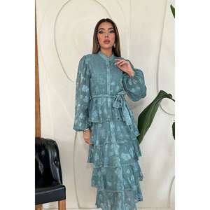 Wholesale Modest Mint <b>Ruffled</b> Striped Layered <b>Dress</b> Plus-Size Formal Viscose Halter Neckline Translucent XS XL <b>for</b> Day Vacation - Product Image 5