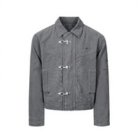 Veste en jean gris délavé vintage personnalisée pour homme avec fermoirs métalliques uniques et logo brodé - Manteau de travail streetwear OEM