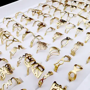 Perhiasan Fashion cincin jari wanita, perhiasan cincin jari berlapis emas baja tahan karat populer berbagai