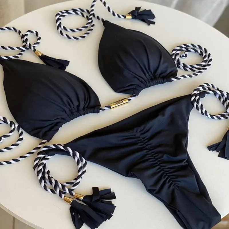 Đồ Bơi Nữ Chất Lượng Cao 2023 Đồ Bơi In Hình Cổ Điển Bộ Bikini Hai Mảnh Tua Rua Đồ Đi Biển Tập Thể Dục Cho Bé Gái