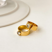 Vente chaude 18k Or Pvd Plaqué Anneaux En Acier Inoxydable Ensemble Shell Zircon Anneau Géométrique Cubique Zircone Pierre Anneau pour Cadeaux