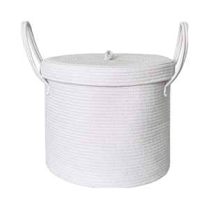 Large 15\" X 13\" Modern White <strong>Wicker</strong> <strong>Storage</strong> <strong>Basket</strong> Cotton Rope Lid Kids Decorative Toy Bin Box Cover for Baby <strong>Storage</strong> Fabric - Product Image 1