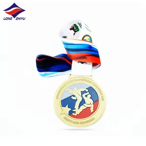 Karate Medals Longzhiyu 17 Years Karate Figure Medal Maker Hot Sale Custom Taekwondo Cheap Medals Golden Plated Metal Emblem Medal With Ribbon