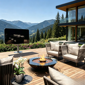 Brasero d'extérieur moderne VALSE au design artistique, foyer rond au <span class=keywords><strong>bioéthanol</strong></span> <span class=keywords><strong>avec</strong></span> écran en verre trempé pour projets de villas, patios et jardins - Product Image 1