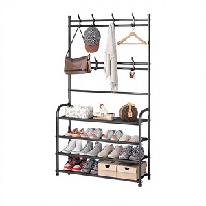 Sheeraz International Modern Freestanding Durable Eco-Friendly Entrance Hall Tree <b>Shoe</b> Rack 3 Shelves 8 Double <b>Hooks</b> Iron - Product Image 3