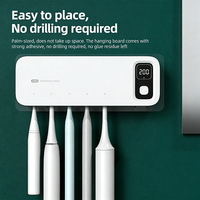 Support mural intelligent pour brosse à dents avec stérilisateur UVC, séchage turbo par ventilateur, stérilisation à 99,9 %, chargement USB Type-C, batterie 2000 mAh