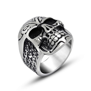 Vintage Distressed Skull <b>Titanium</b> Steel <b>Ring</b> Men's Thumb <b>Ring</b> Geometric Skeleton Design SA541 - Product Image 5
