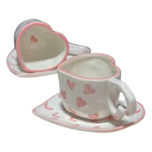 Mug en céramique en forme de cœur 3D, tasses en céramique faites à la main, design avec poignée en forme de cœur, tasse à eau, possibilité de personnaliser les logos en couleur - Product Image 1