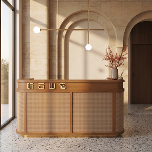 Modern PE Rattan Reception Desk with <b>Storage</b> Cabinet Salon Furniture for Beauty Spa Shop - Product Image 1