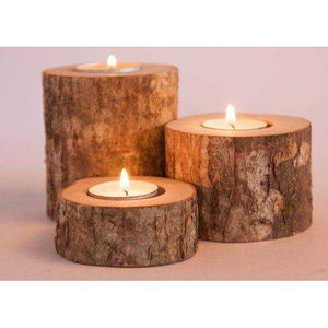 Rustic Wooden <b>Log</b> Tealight Candle Holders Set With Natural Texture Warm Glow And Charming Design Perfect For Cozy Home Decor - Product Image 3