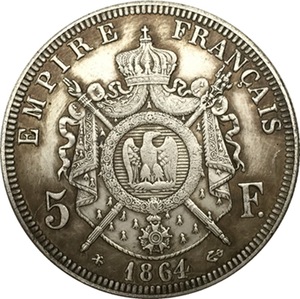 Pièce de monnaie française de 5 francs plaquée argent, reproduction de la pièce de monnaie française de l'Empereur <span class=keywords><strong>Napoléon</strong></span> III couronné, ancienne FRANCE, 1861-1867, <span class=keywords><strong>pièces</strong></span> de collection en cuivre - Product Image 5