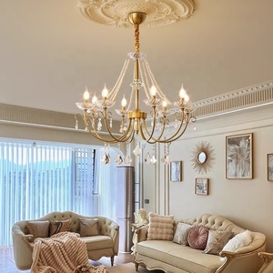 โคมไฟระย้าคริสตัลทองหรูหราสำหรับห้องนั่งเล่น/ห้องรับประทานอาหาร สไตล์วินเทจโรแมนติกแบบฝรั่งเศส ใช้ได้สองแบบ - Product Image 2