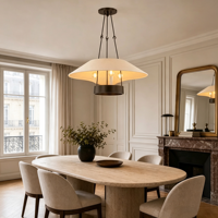 Lustre Conique en Fer Forgé et Tissu Personnalisé pour Salle à Manger, Îlot de Cuisine, Restaurant, Projet de Villa, Décoration