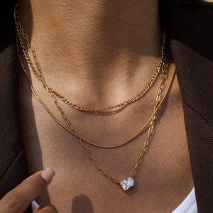 J & D Jewelry impermeable Simple collar fino cadena de eslabones de acero inoxidable con collares de gota de cristal de piedra única de 4mm - Product Image 1