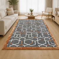 High Quality Handmade Wool and Nylon Silk Carpet Grey and Orange Color Lines Area Rugs