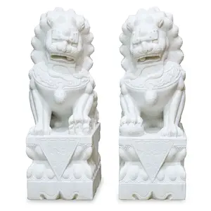 Chinese Foo Dog Marble Pair Statue Life Size Stone China Lion Sculpture