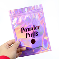 Pochette à fermeture éclair holographique en Mylar avec logo personnalisé, scellée sur 3 côtés, résistante à l'humidité, sac d'emballage en plastique transparent pour outils de maquillage et de beauté