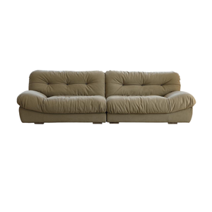 Nouvel ensemble modulaire Chesterfield en tissu velours blanc nuageux, style luxe minimaliste, avec garnissage en duvet pour un confort optimal - Product Image 4