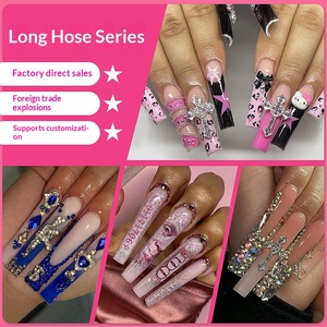 Collection de faux ongles à presser, style européen et américain, best-seller, avec nœuds et fleurs, ornés de diamants, série Pipe - Product Image 2