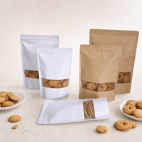 Sachet Doypack Personnalisé en Papier Kraft avec Fermeture Zip et Fenêtre Transparente pour Biscuits, Cookies, Noix, Snacks – Emballage Alimentaire de Qualité