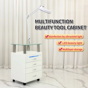 Tempered Glass Salon <b>Cart</b> with Four Drawers Beauty LED Light with Magnifying Mirror with UV Disinfection Lamp - Product Image 2