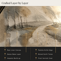 Peinture à l'huile sur toile Paysage de sentier en forêt brumeuse neutre et sereine pour la décoration du salon et de la salle à manger