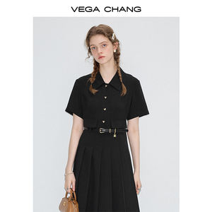 Vestido Camisero Plisado de Verano <span class=keywords><strong>2026</strong></span> de VEGA CHANG para Mujer, Nuevo Diseño, Estilo Delgado y Elegante, Color Negro - Product Image 3