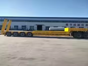 Encuentra un remolque de plataforma baja similar de 3, 4, 5 ejes para transportar excavadoras, con escalera hidráulica, tipo Lowboy, Lowbed, para camión semirremolque. - Product Image 5