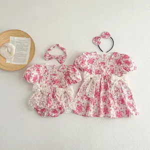 2023 Recém-nascido Romper Verão manga curta Baby Girl Dress Irmãs Algodão Baby Girl Clothes