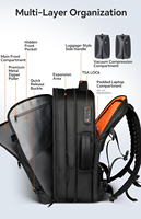 Sac à dos de voyage professionnel personnalisé, extensible 70L, avec système de compression et 2 sacs sous vide TPU détachables