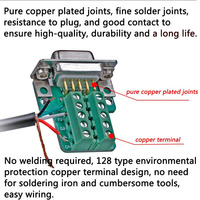 Adaptador macho de Terminal DB9 sin soldadura RS232 D-SUB, serie A 9 pines, placa de separación con funda, pernos largos, tubo de cola