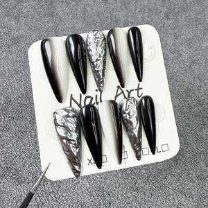 Nouveau produit lancé, faux ongles press-on faits main de luxe léger, style blush poudre de pamplemousse, <span class=keywords><strong>paillettes</strong></span> dorées scintillantes, doux et élégants - Product Image 4