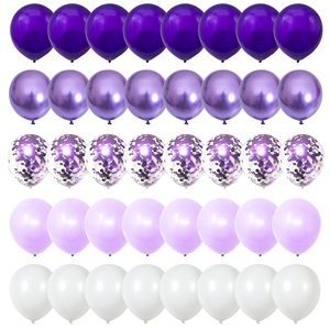 Globos Morados y Blancos, Paquete de 60, 12 Pulgadas, Morado Oscuro, Morado Claro, Metálicos, Cromados, con Confeti, para Cumpleaños de Niñas - Product Image 6
